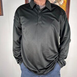 Port Authority Long Sleeve Shirt Top Men's XL Collared Black 1/4 Button Casual